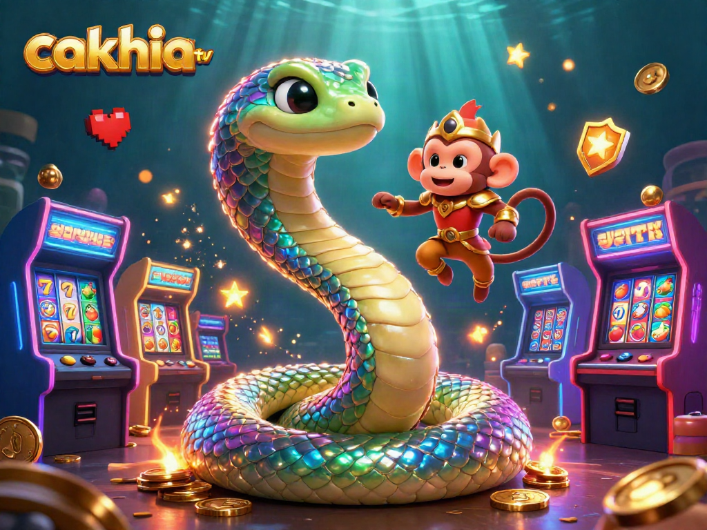 Engage with cakhia tv's vibrant illustration showcasing iconic gambling symbols in a magical casino realm.