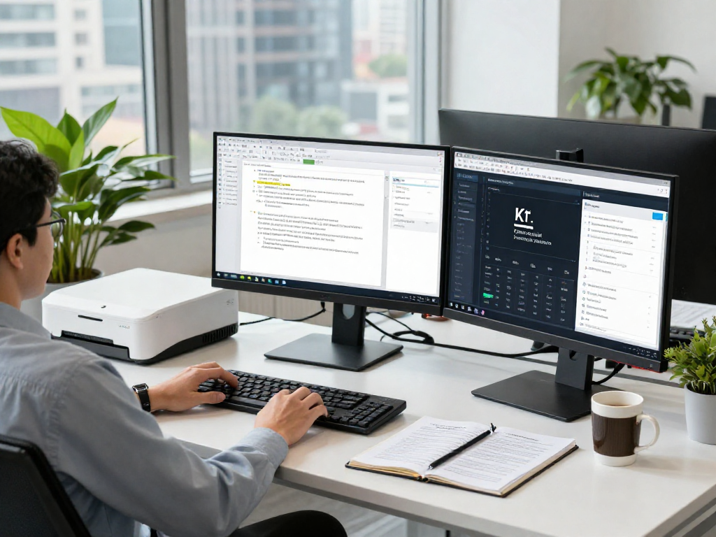 Compliance analyst performing document fraud detection in a modern office environment, showcasing forensic analysis software and risk assessment.