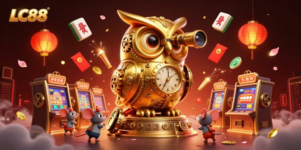 Experience the excitement of LC88 casino with dynamic characters and vibrant gaming elements illustrating a lively scene.