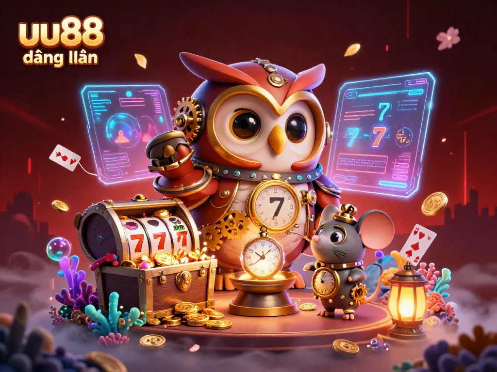 Experience exciting gameplay at uu88 đăng nhập featuring a vibrant steampunk owl and casino elements!