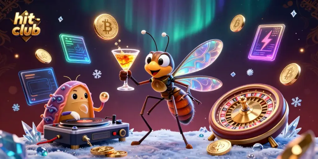 Experience excitement at hit club with unique casino characters, neon coins, and dynamic visuals.