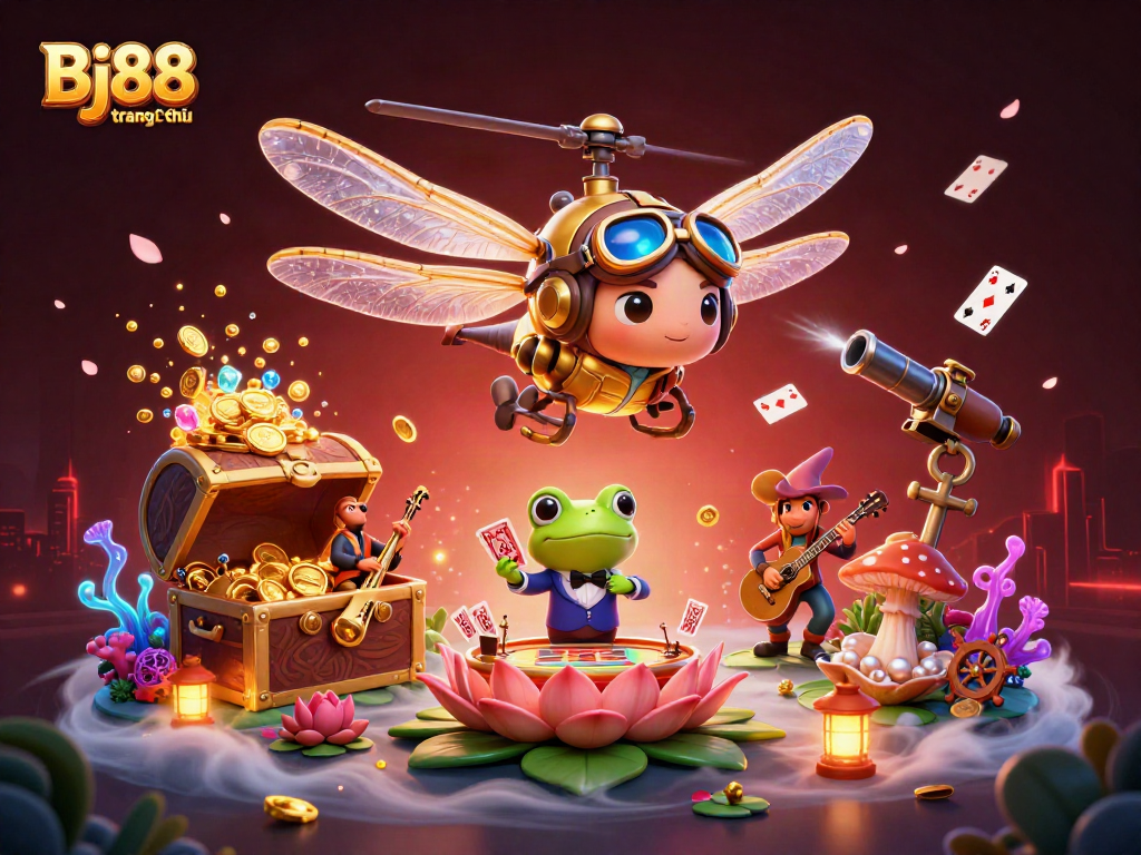 Experience thrilling action at Bj88 trang chủ with a vibrant 3D casino scene featuring unique characters.