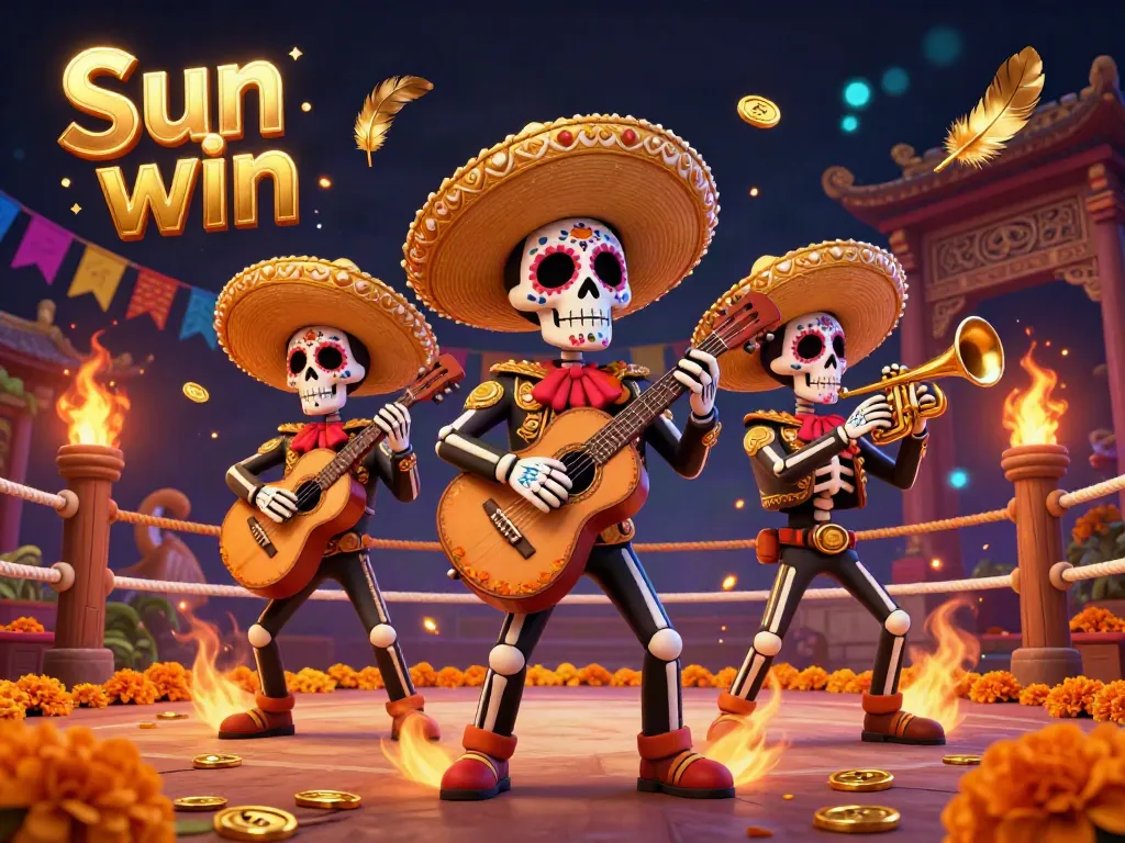 Experience the excitement at Sun win with a colorful Dia de los Muertos mariachi band amidst casino action.