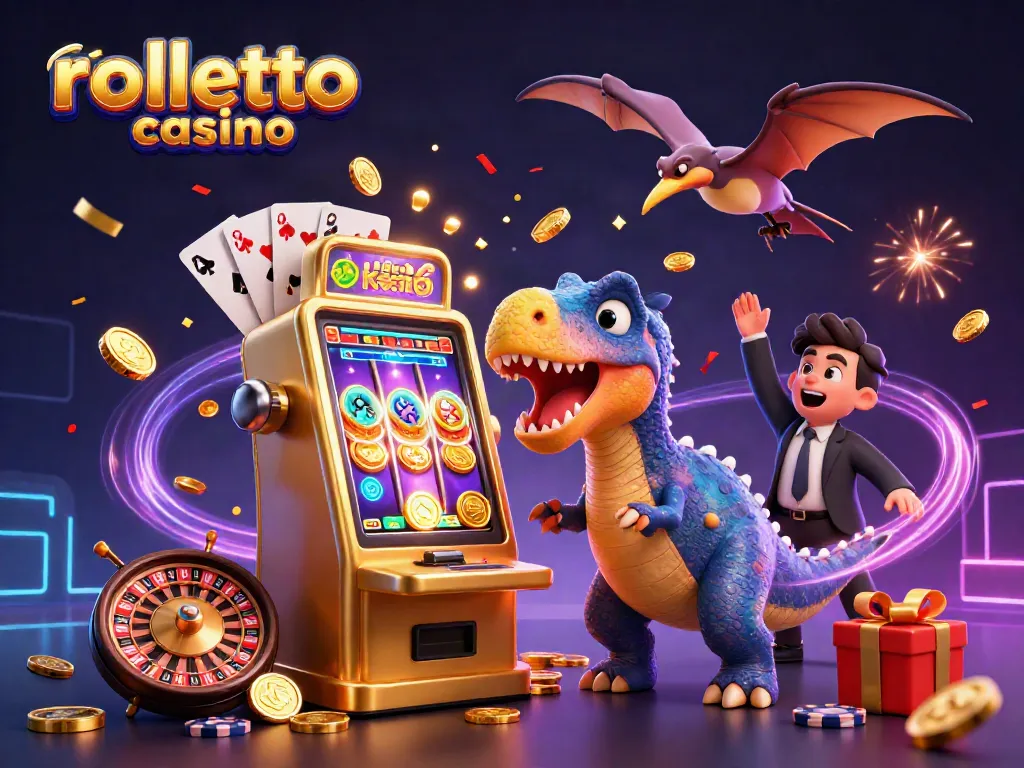Experience rolletto casino excitement as energetic characters play slots, capturing golden coins and thrilling moments.
