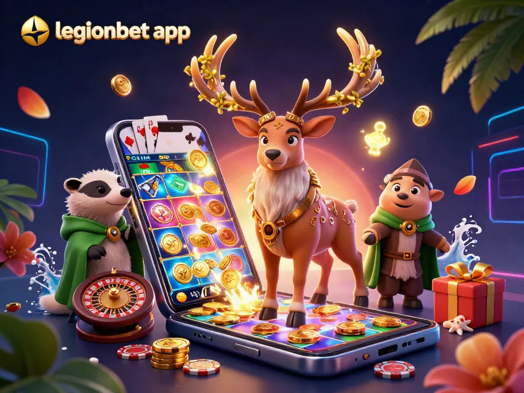 Spin the reels with the legionbet app in this vibrant 3D casino scene.