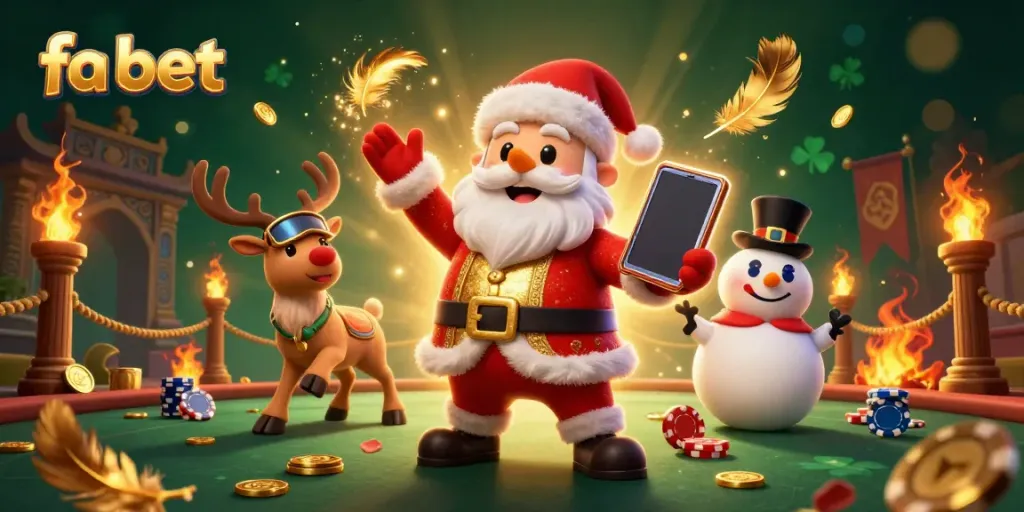 Play fa bet for jackpot wins with Santa, reindeer dealer, and poker chip snowman!