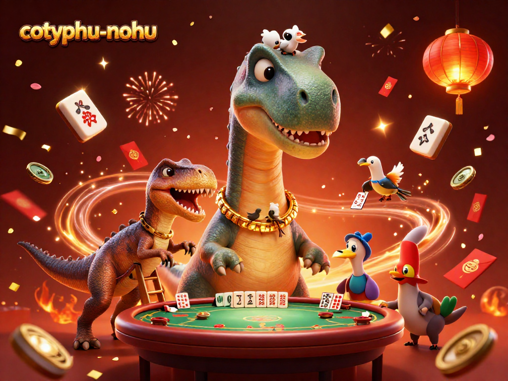 Engage with cotyphu-nohu as you glimpse a whimsical casino scene featuring a brontosaurus and raptor dealing cards.