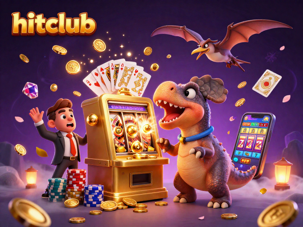 hitclub illustration with a pachycephalosaurus hitting a slot machine for jackpot coins