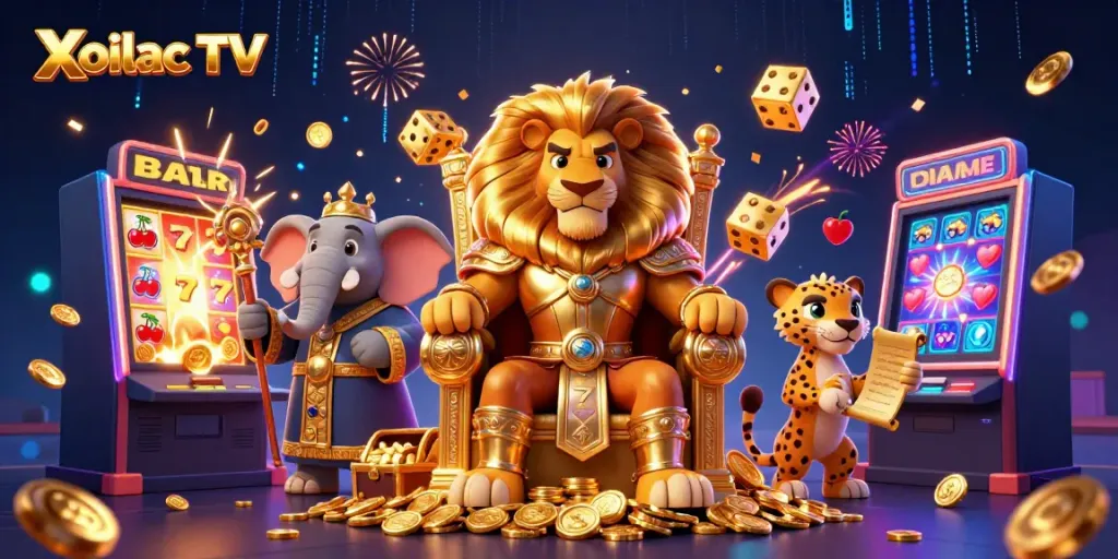Xoilac TV delivers thrilling casino excitement with vibrant 3D characters in a rich gaming scene.