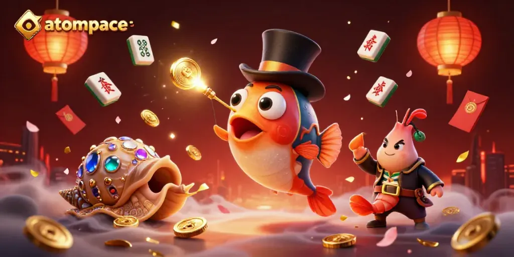 Play and win with atompace in this vibrant 3D illustration of a magical casino underwater realm.