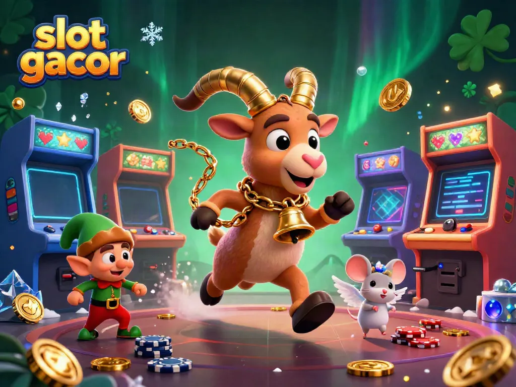 Engage with the slot gacor scene featuring festive characters in a vibrant casino.