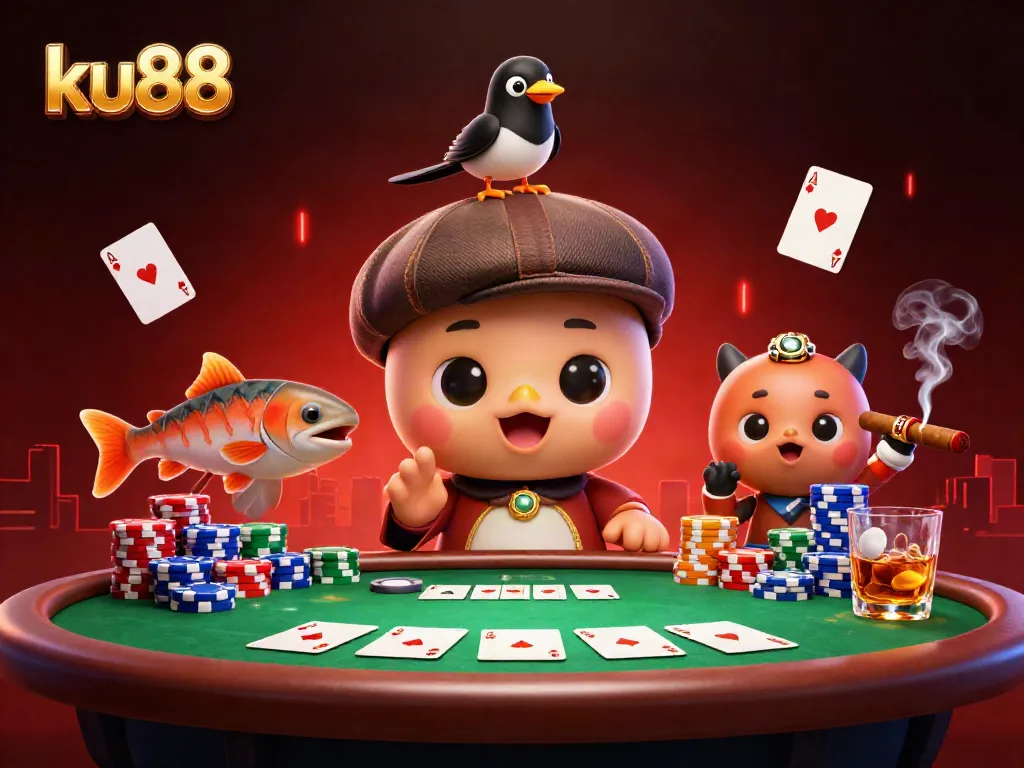 Engage with ku88 by playing poker surrounded by vibrant animated characters and rich casino elements