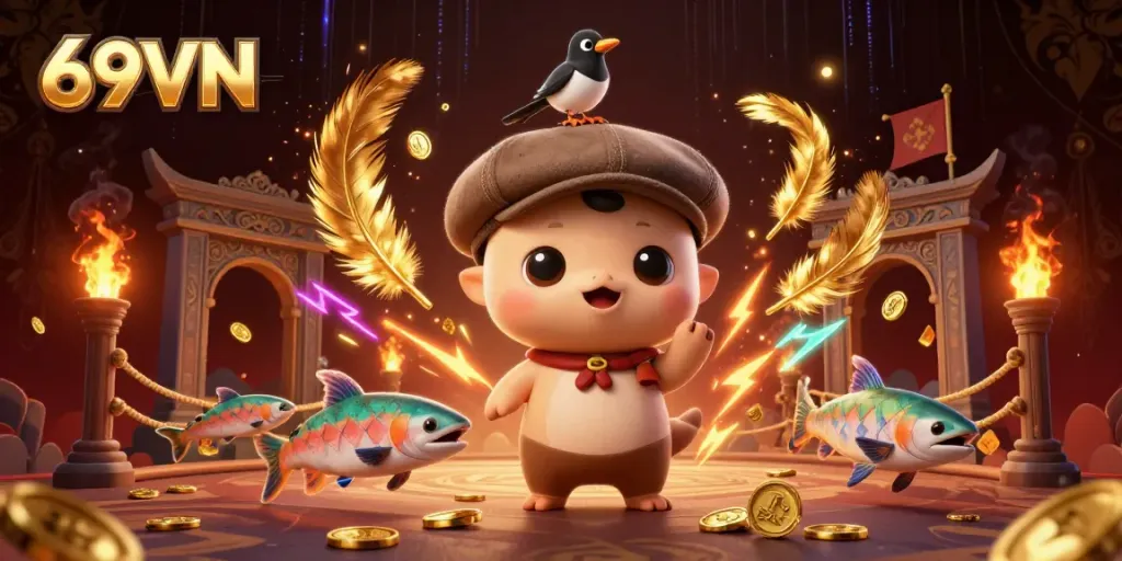 Experience the excitement of 69VN with playful characters and vibrant casino elements.