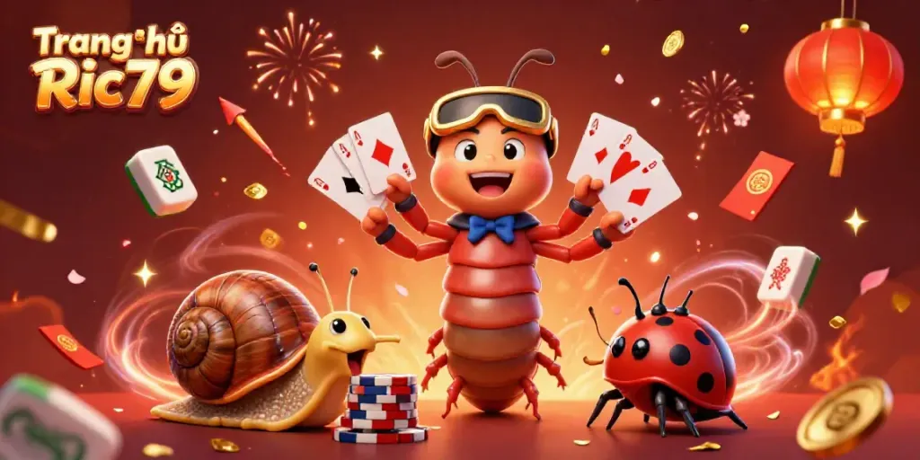 Engage with the vibrant scene of Trang chủ Ric79 featuring a lively casino atmosphere with animated characters and rich game elements.