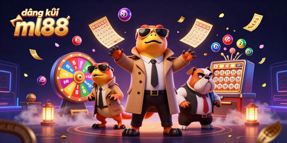 Engage in thrilling gaming action with đăng ký ml88, vibrant lottery elements, and 3D cartoon characters in casino.