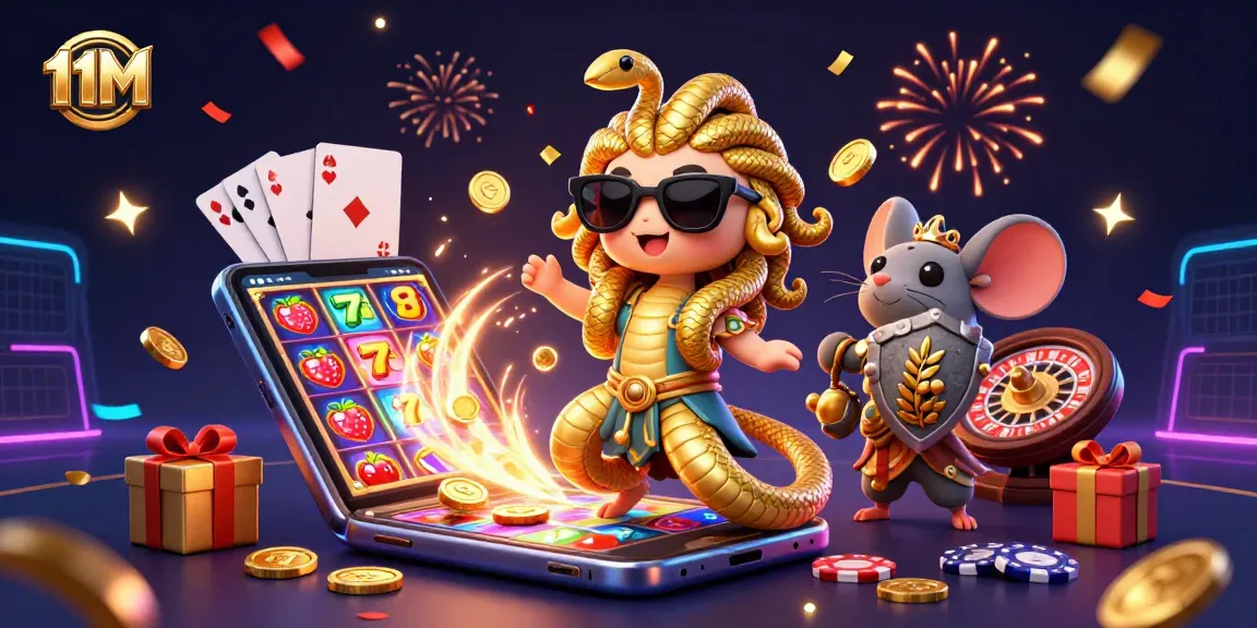 Engage with 11M's thrilling slot games featuring vibrant characters and celebration elements.