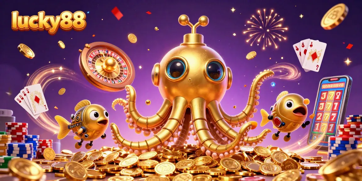 Experience thrilling gameplay with lucky88 slot machine, golden coins, and vibrant casino elements.