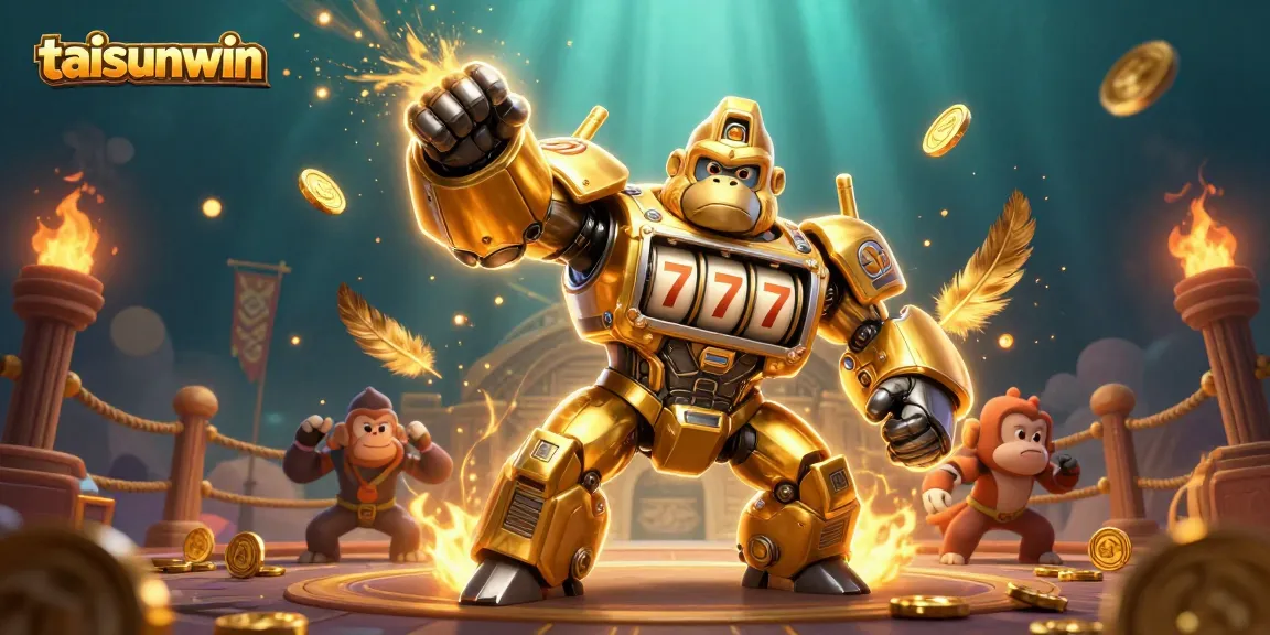 Experience thrilling action at taisunwin with the golden gorilla mech and dynamic casino elements.