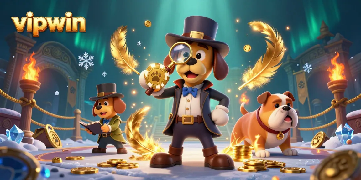 Discover treasure hunting adventure with vipwin in this vibrant casino-themed illustration.