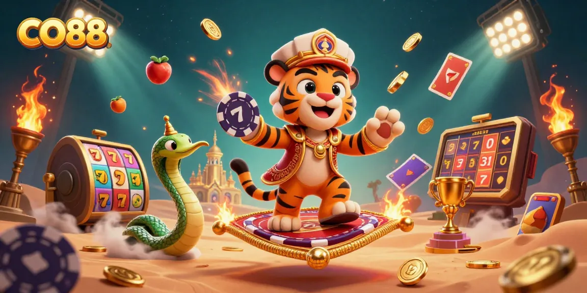 Experience thrilling gaming at CO88 with 3D cartoon characters and exciting casino elements.