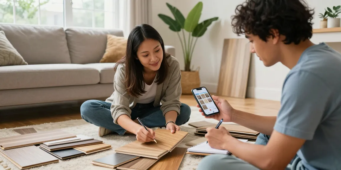 Choosing how to choose the right flooring with laminate and engineered wood samples in a modern home.
