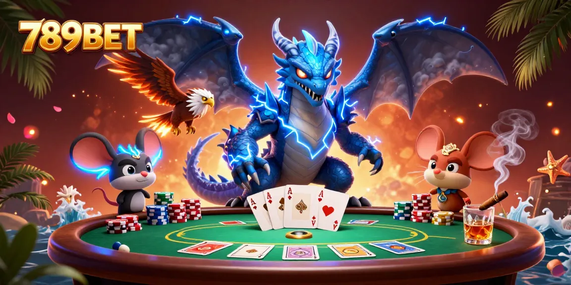 Engage with thrilling poker action featuring 789BET in a vibrant casino illustration.