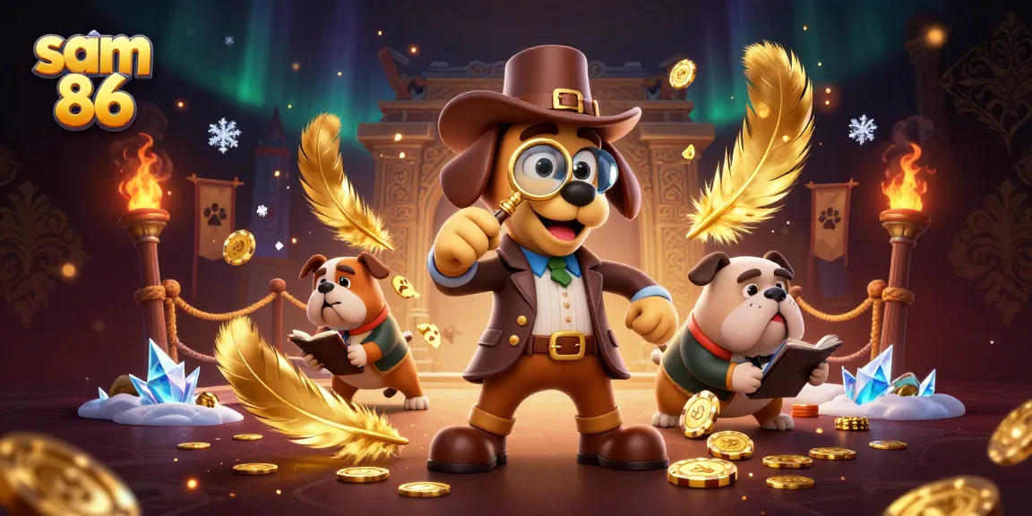 Experience the thrill of sam 86 with a cartoon detective on a treasure hunt featuring dynamic casino elements.