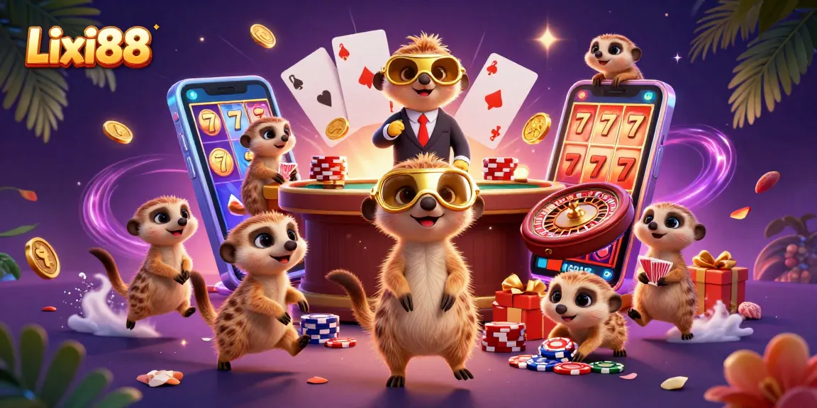 Lixi88's meerkat casino adventure showcases vibrant slot games and an energetic atmosphere.