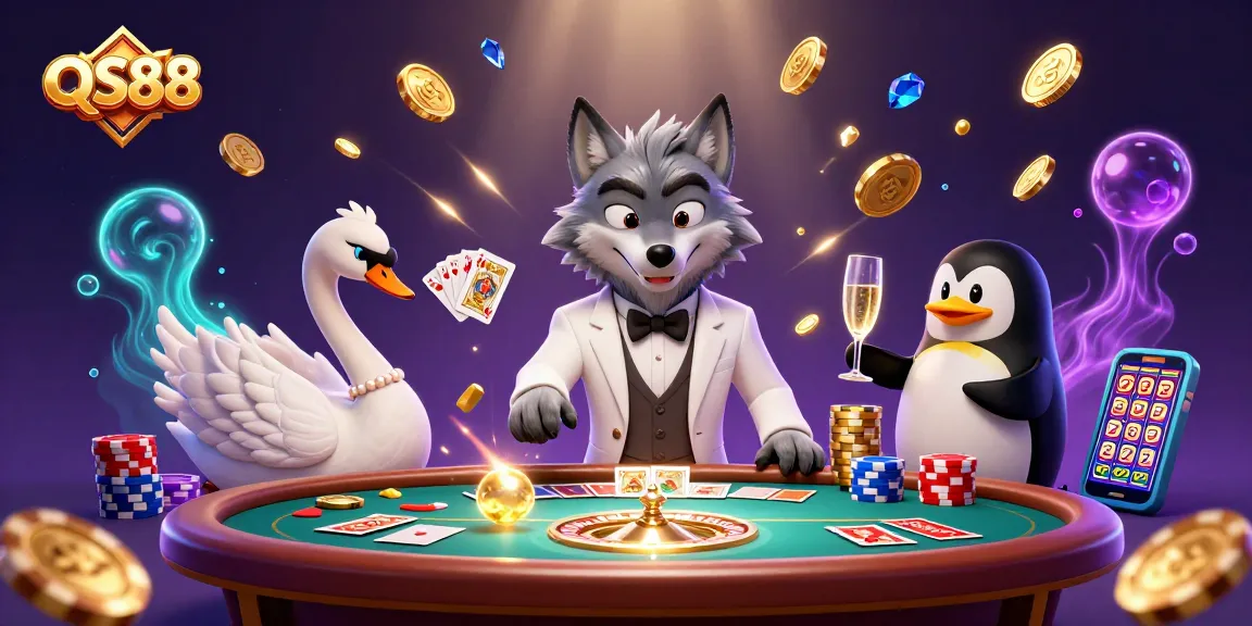Experience thrilling gaming moments with QS88 in this vibrant 3D casino illustration featuring engaging characters and dynamic elements.