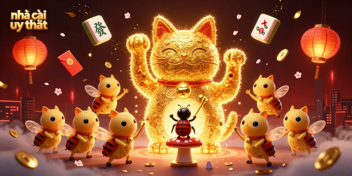 Explore the vibrant world of nhà cái uy tín with a dynamic scene of a lucky cat.