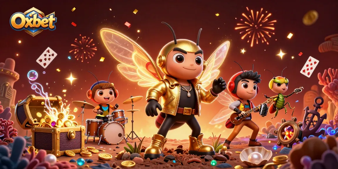 Engage with Oxbet in a vibrant casino scene featuring dynamic cartoon characters and gaming elements.