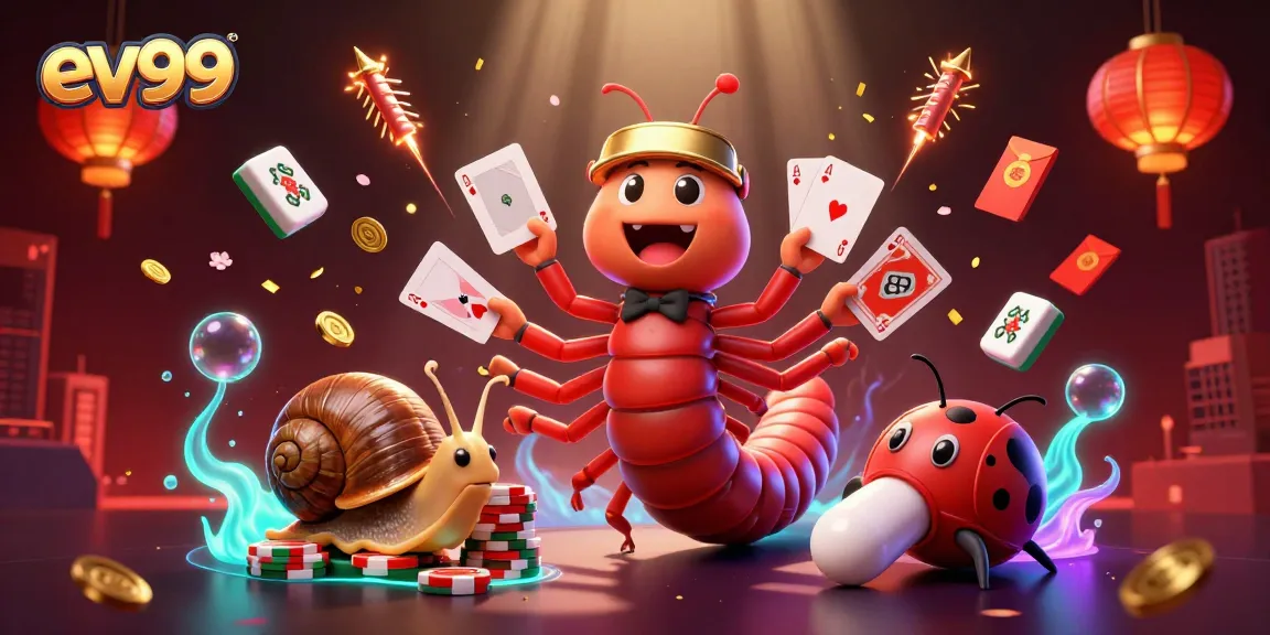 Experience dynamic gameplay at ev99 with a vibrant 3D casino scene featuring playful characters.