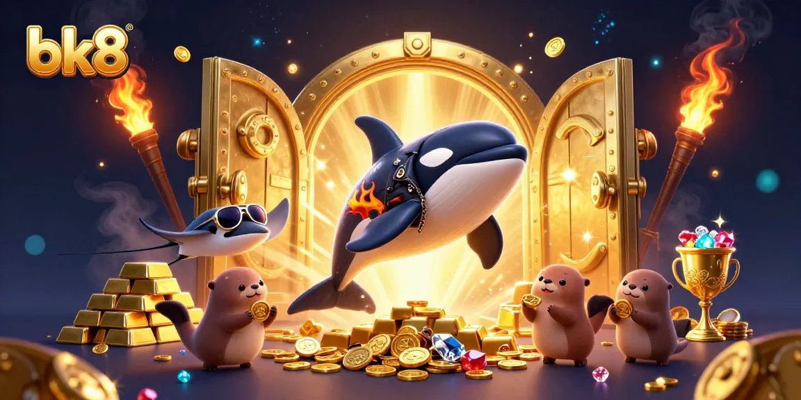Experience gaming thrills with bk8 at a lively underwater casino scene filled with treasure.